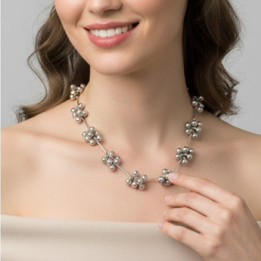 Silver Plated Ball Beads Necklace Stainless Steel Womens jewelry